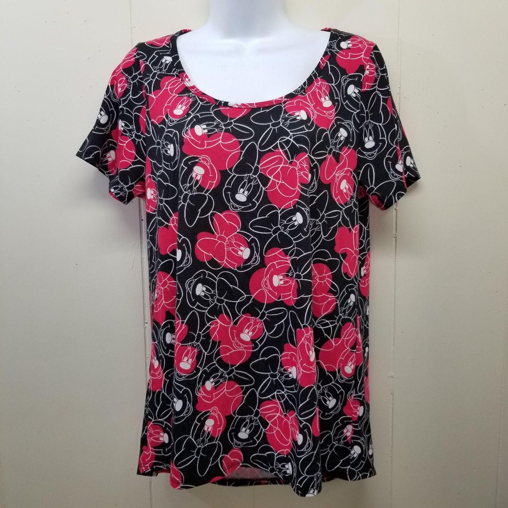 Disney Lularoe M Minnie Mouse Shirt Top Classic Tee Red Black Hi Low